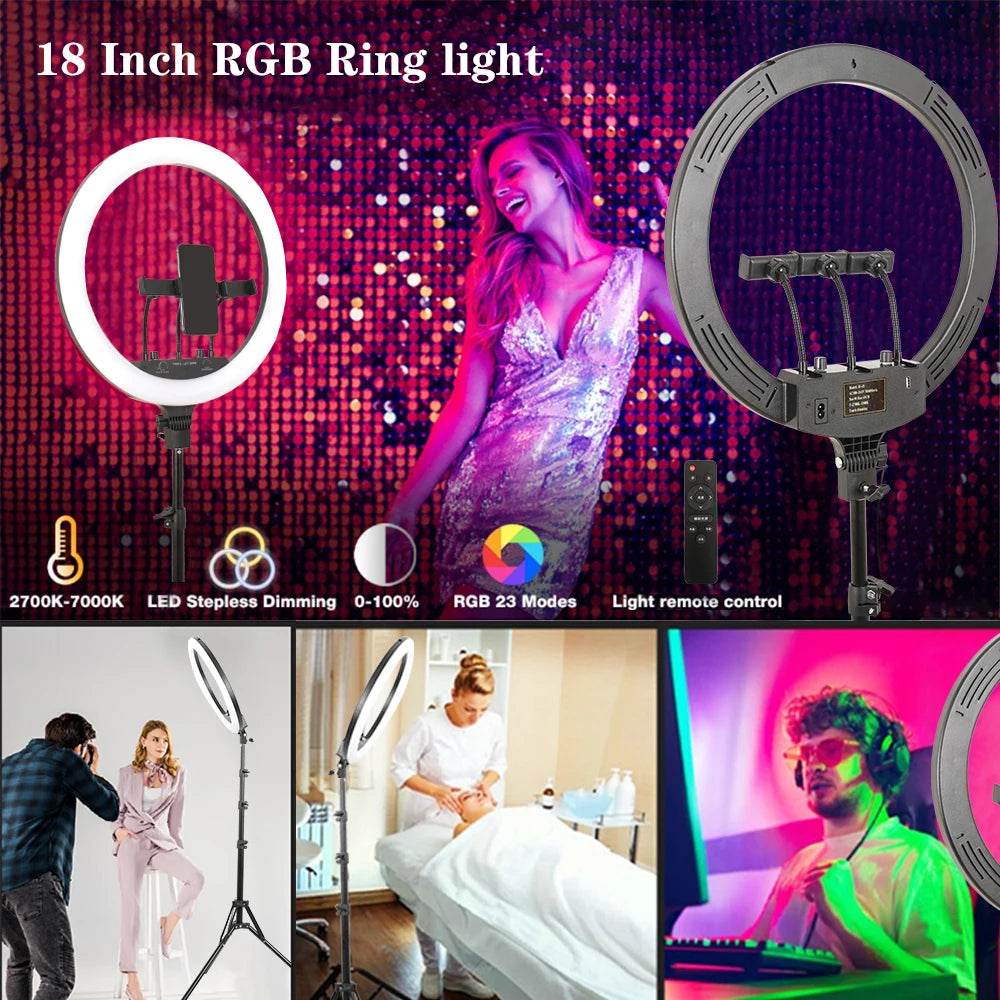 18 Inch 45cm Selfie RGB Ring Light with Tripod Usb Rechargeable LED Light, Dimmable, for Photo Studio