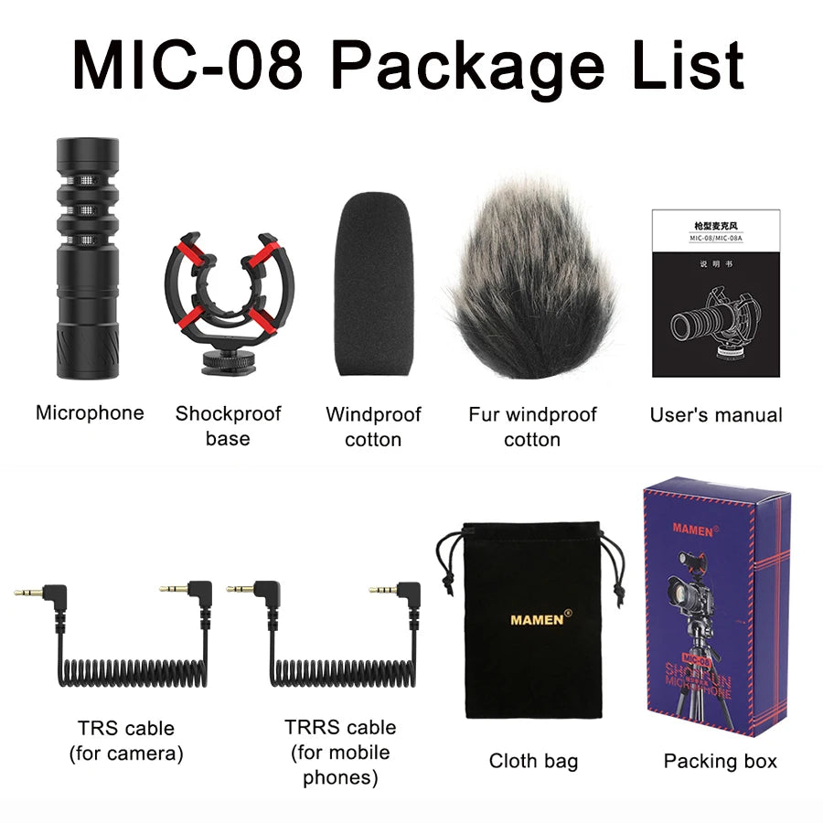 MAMEN Professional Shotgun Microphone Vlog Podcast Microfone Cardioid Pickup for Canon Nikon Camera Phone Interview Recording