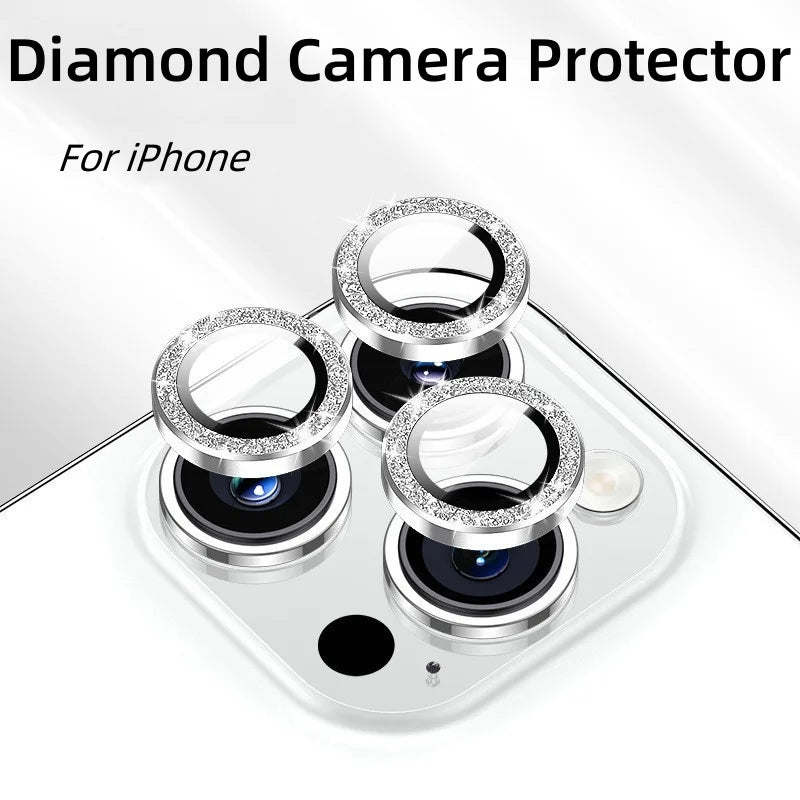 2-3pcs Luxury Diamond Camera Protector For iPhone 15 14 13 12 11 Pro Max Glitter Ring Lens Glass Back Lens Cap Shinny Cover