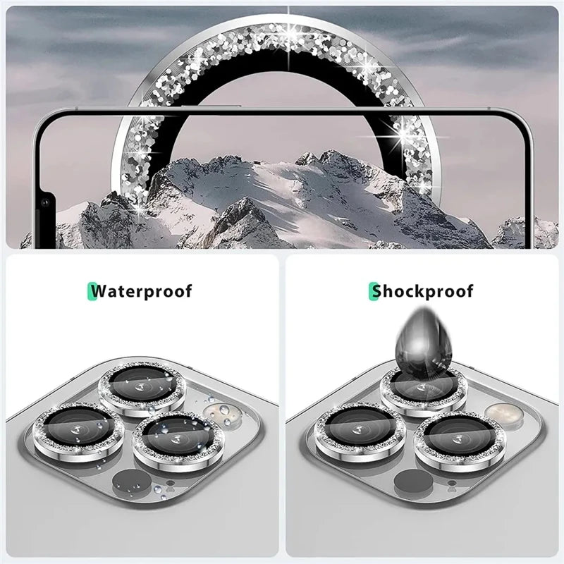2-3pcs Luxury Diamond Camera Protector For iPhone 15 14 13 12 11 Pro Max Glitter Ring Lens Glass Back Lens Cap Shinny Cover