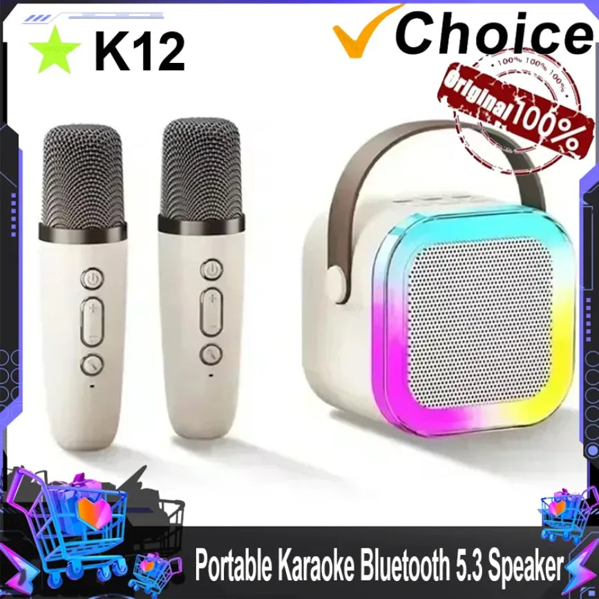 Portable K12 Karaoke Machine With 2 Wireless Microphones Wireless RGB Lights Gift Speaker Set,Home Karaoke For Party Birthday