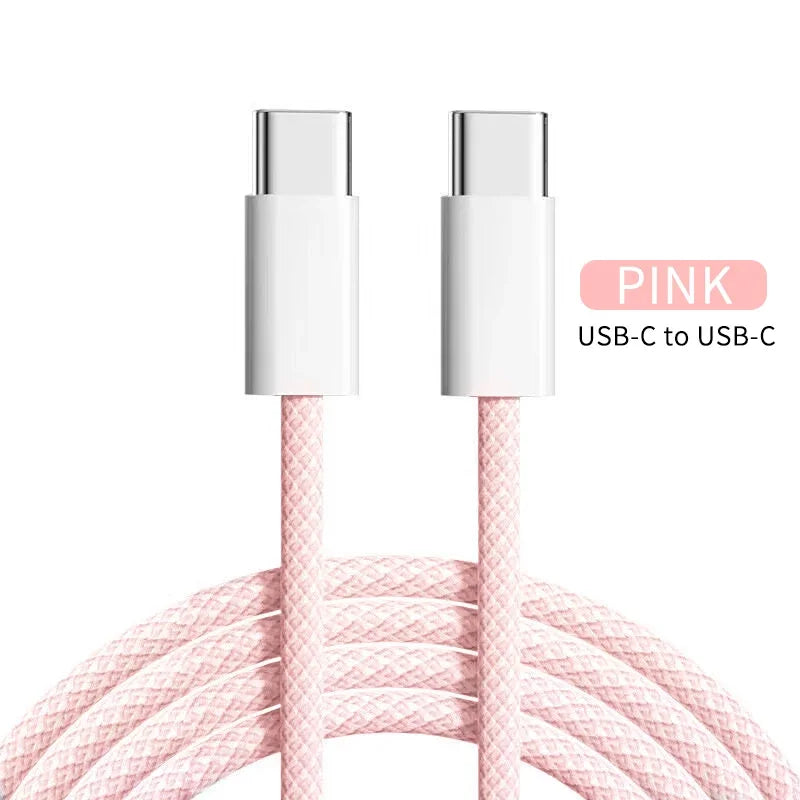 60W PD USB-C To Type C Cable for IPhone 15 16 Pro Fast Charging Wire for Huawei Xiaomi Samsung Colorful Weaving Data Cable Line