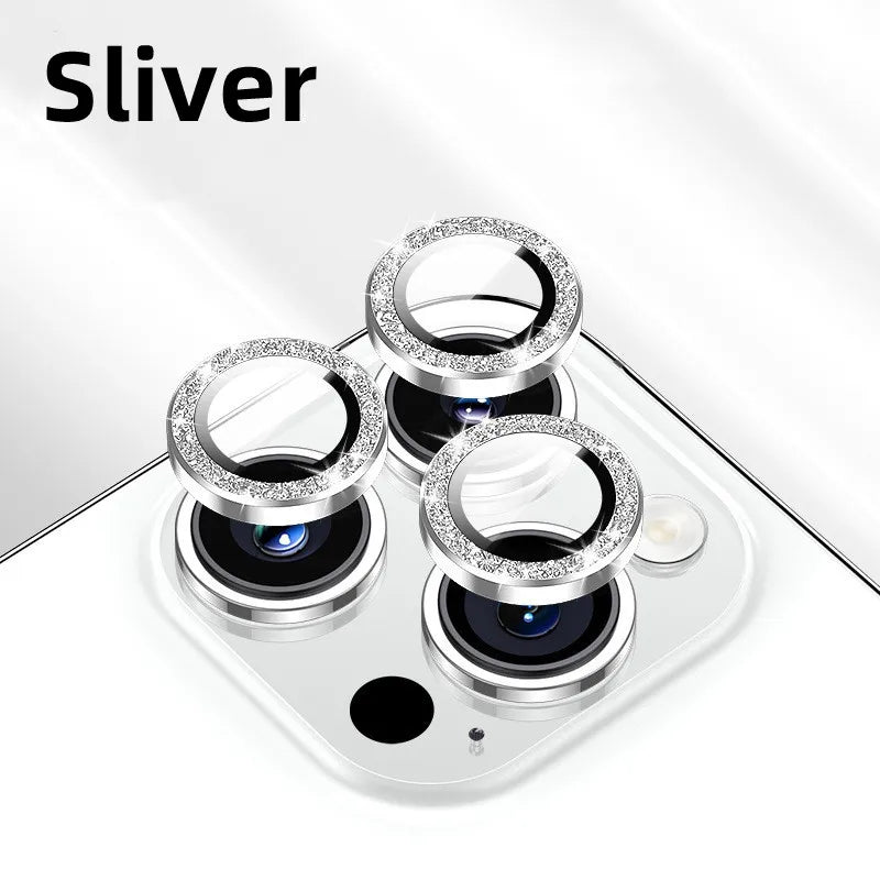 2-3pcs Luxury Diamond Camera Protector For iPhone 15 14 13 12 11 Pro Max Glitter Ring Lens Glass Back Lens Cap Shinny Cover