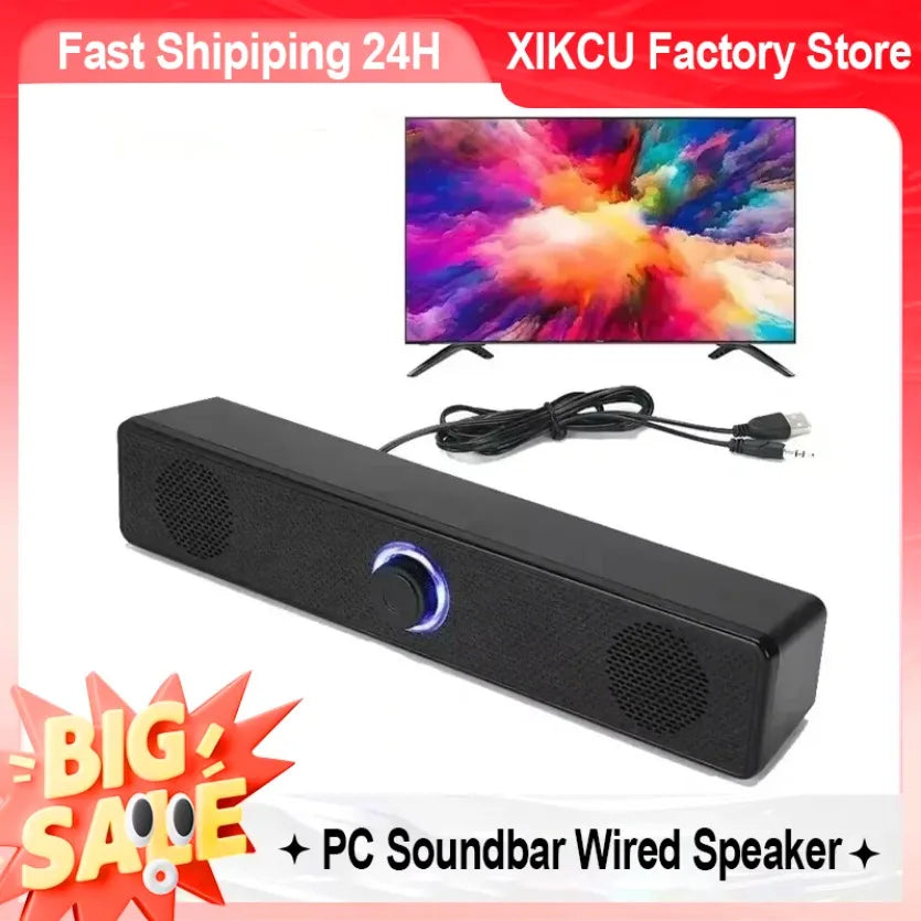 XIKCU Wireless Bluetooth and PC Soundbar Wired Speaker USB Powered Soundbar for TV Pc Laptop Home Theater Surround Audio System