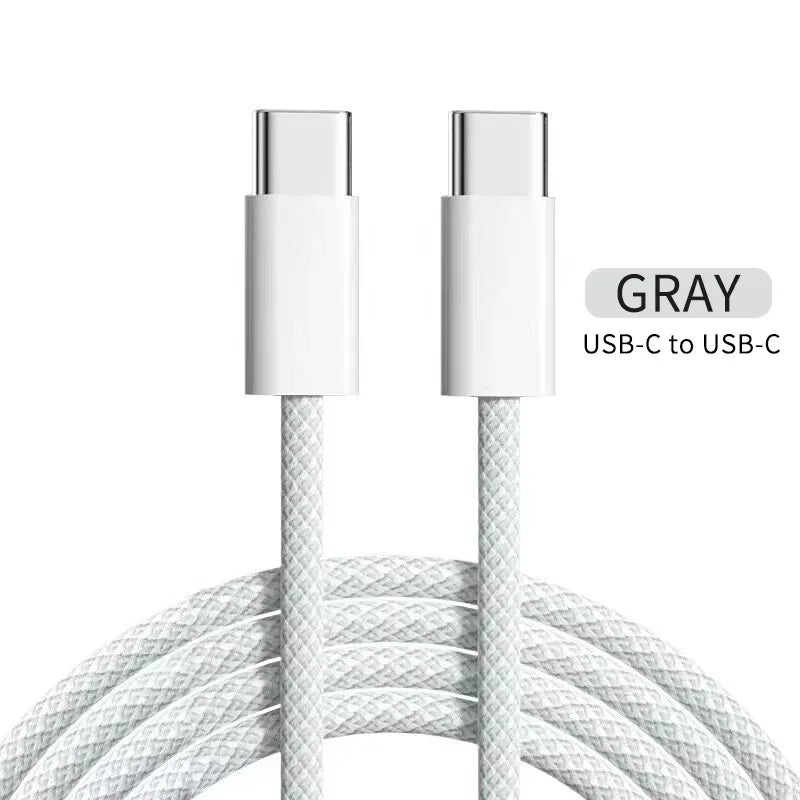 60W PD USB-C To Type C Cable for IPhone 15 16 Pro Fast Charging Wire for Huawei Xiaomi Samsung Colorful Weaving Data Cable Line
